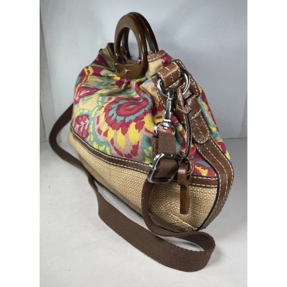 Fossil Fabric and Leather Geometric Floral Print Satchel Shoulder Bag - Picture 8 of 16